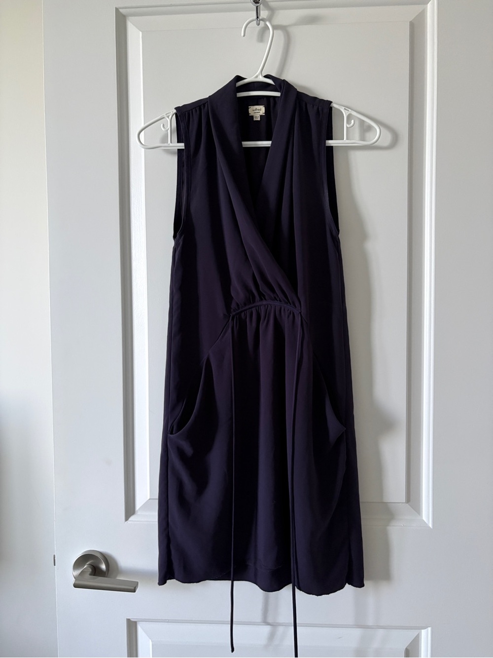 Wilfred Sleeveless Wrap-Front Navy Midi Dress